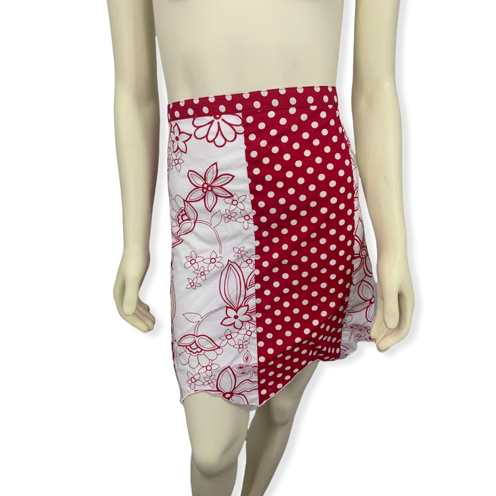 Pier 1 Imports skirt half apron floral & polka dot tie waist pink red white